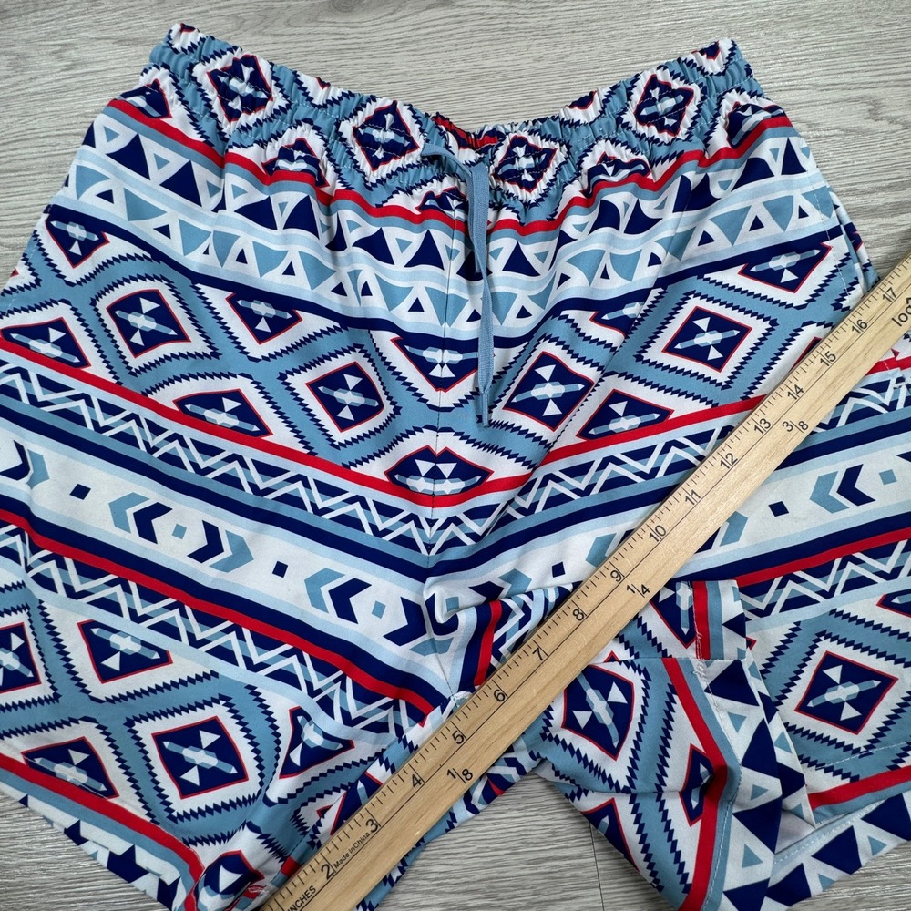 Meripex Mens Swim Trunks Southwestern Geometric Blue Red Medium Mesh Lined Short - Picture 4 of 10